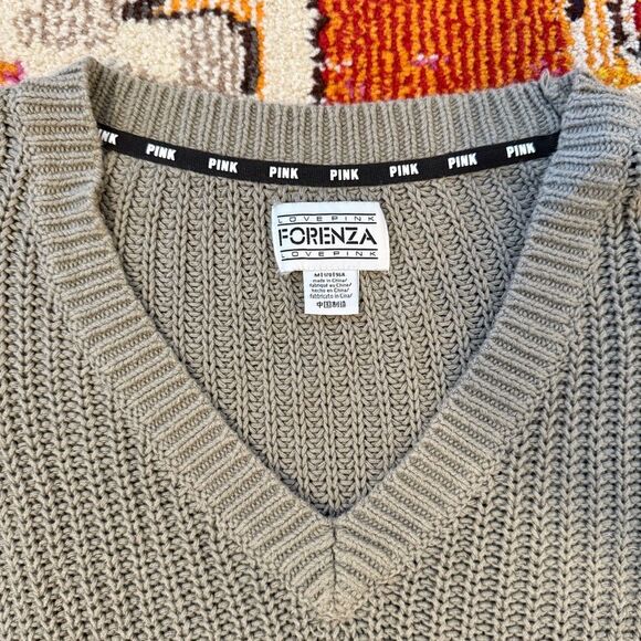 Victoria's Secret PINK x Forenza V-neck Pullover Slouchy Sweater Olive Green M - Picture 3 of 6